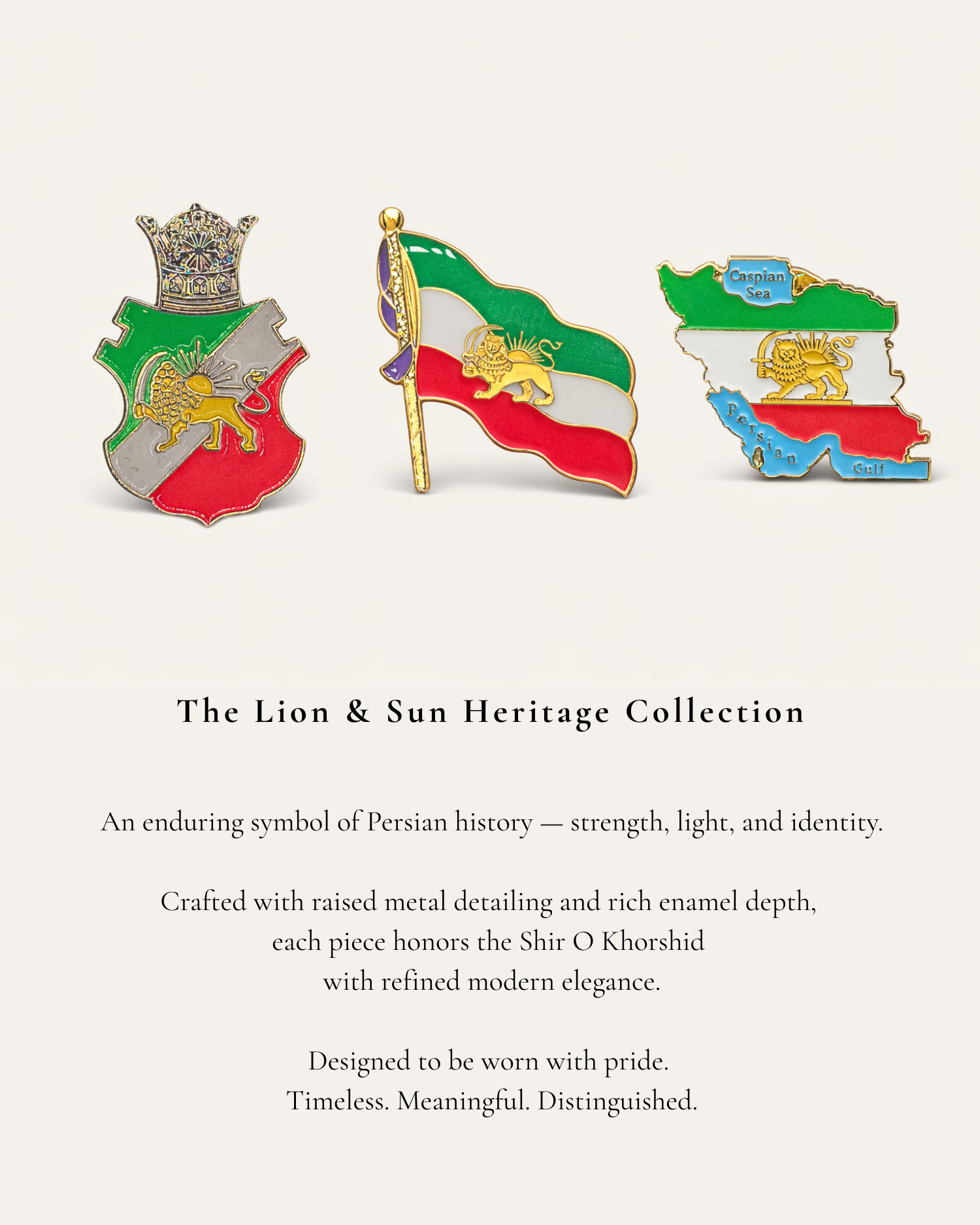Lion & Sun Shir o Khorshid Enamel Lapel Pin – Raised Gold Persian Heritage Emblem
