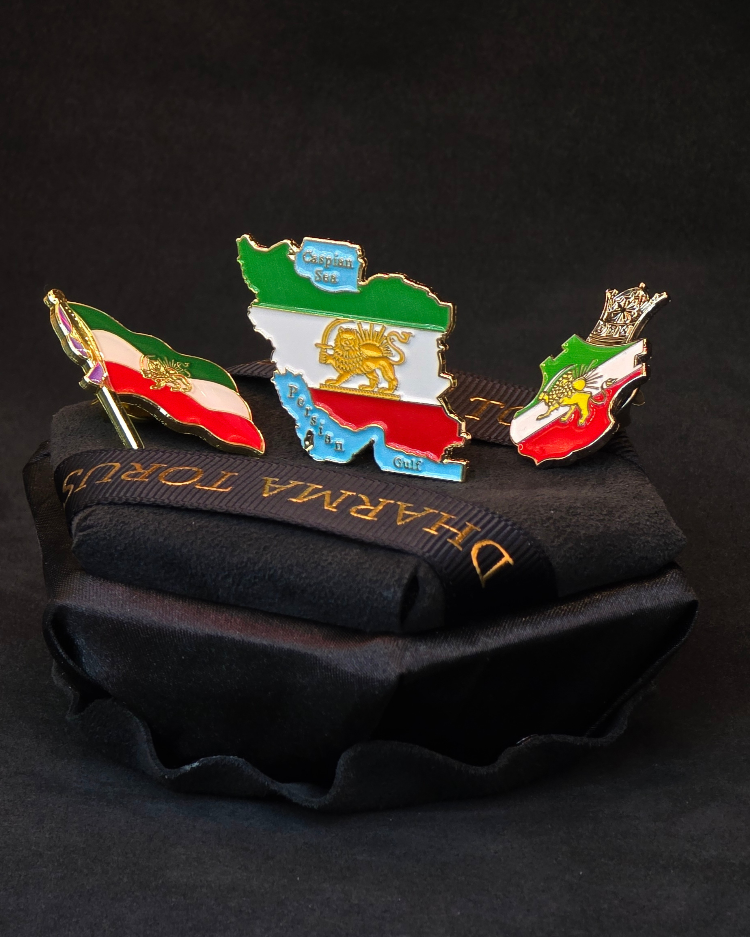 Lion & Sun Shir o Khorshid Iran Map Pin Brooch – Raised Gold Persian Heritage Emblem