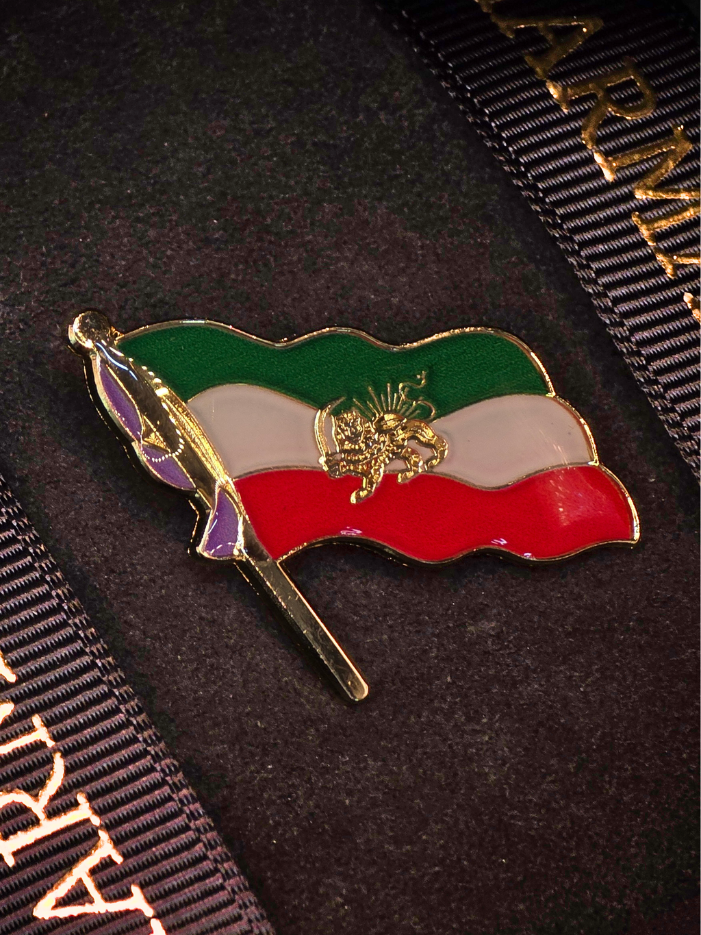 Lion & Sun Shir o Khorshid Iran Flag Pin Brooch – Raised Gold Persian Heritage Emblem