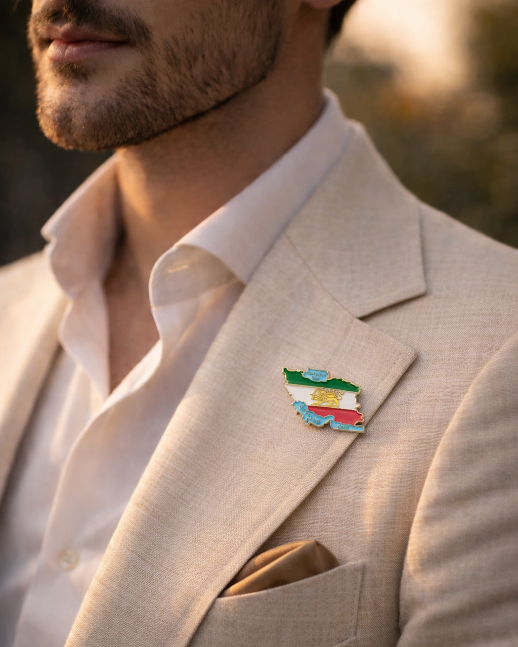 Lion & Sun Shir o Khorshid Iran Map Pin Brooch – Raised Gold Persian Heritage Emblem